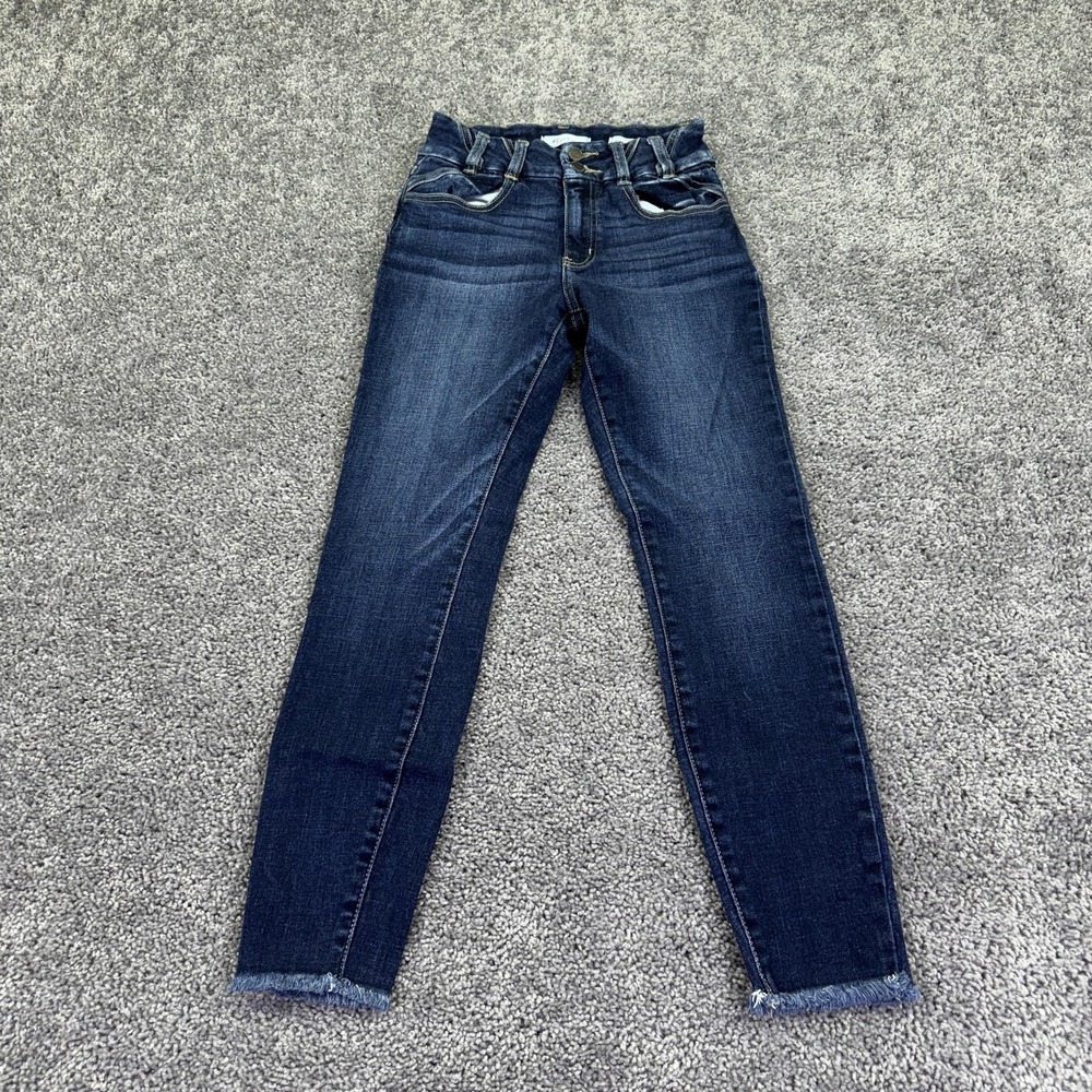 KanCan Jeans Womens 25 Blue High Rise Ankle Skinny Distressed Fringe Hem Denim